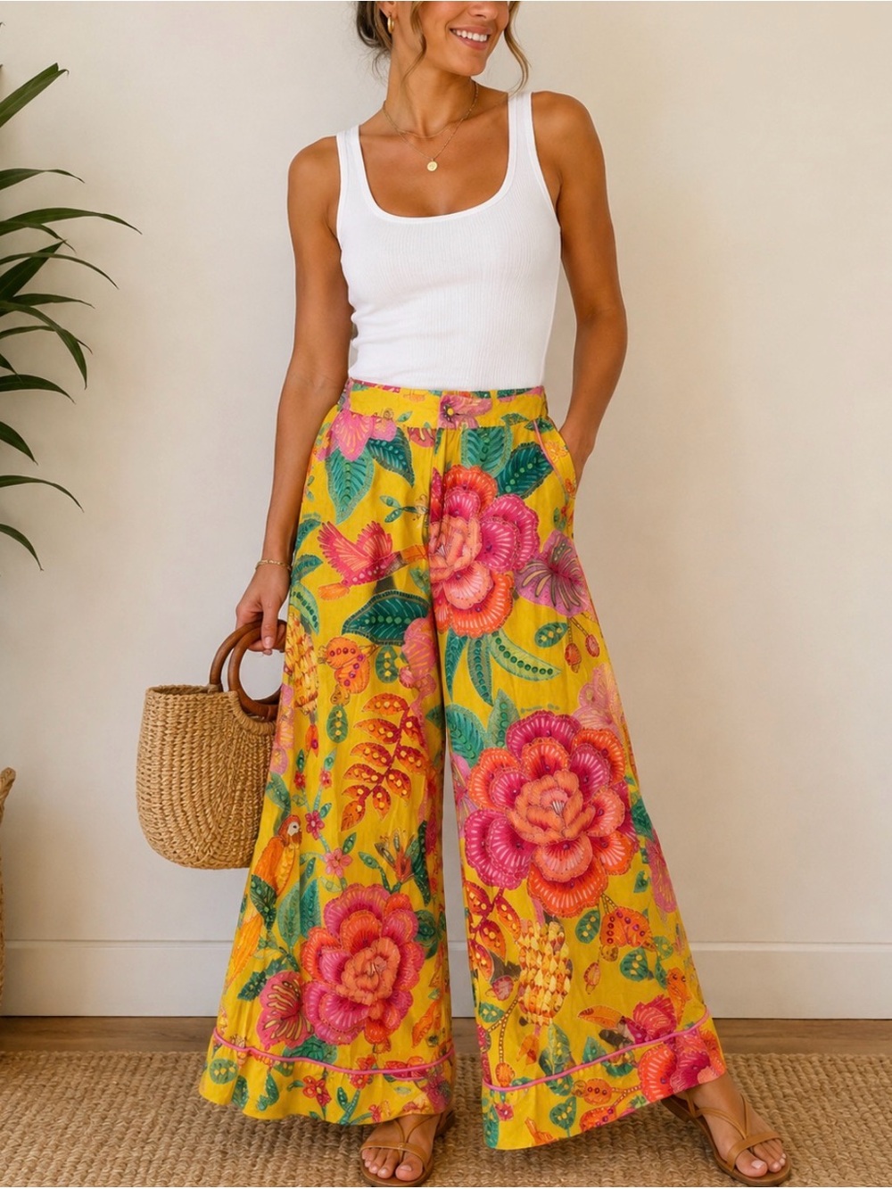Farm Rio Tropical Floral Wide Leg Pants – Sz XS Inseam 24